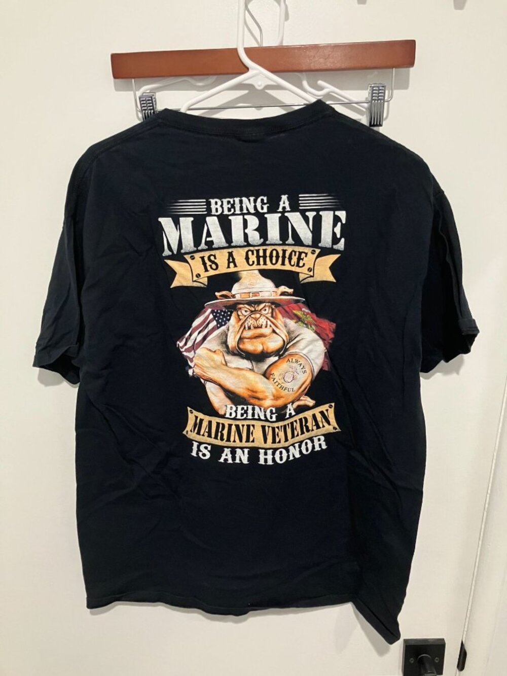 USMC Marine Corps Veteran T-Shirt Black Graphic Tee Bulldog Devil Dog Mens Large